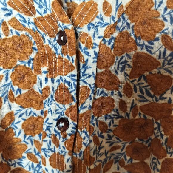 Rachel Zoe Linen Knit Top Floral Button Up - Picture 8 of 9